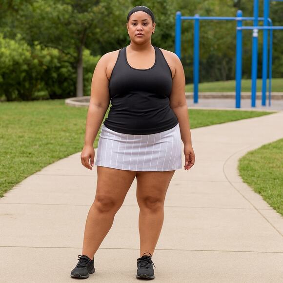 Chico's Skort NWT Women's Size 3.5 (18) Josie Stretch Spring Stripe Pale Taupe - Picture 1 of 9